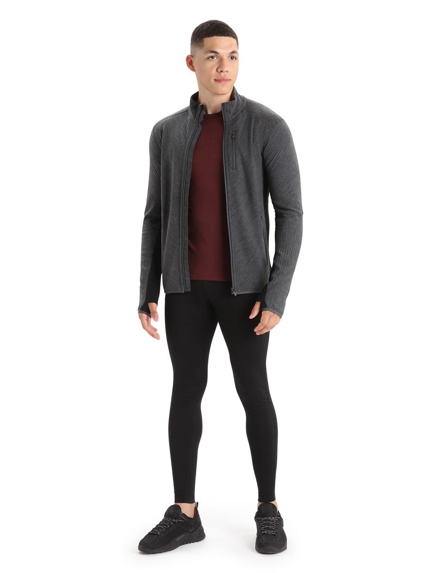 Men's Icebreaker RealFleece™ Merino Descender Long Sleeve Zip Jackets Jet Heather / Black | CA 1704WNBY